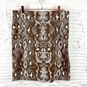 J.‎ McLaughlin Brown & Cream Snakeskin Print Stretch Knit Straight Skirt Size 8